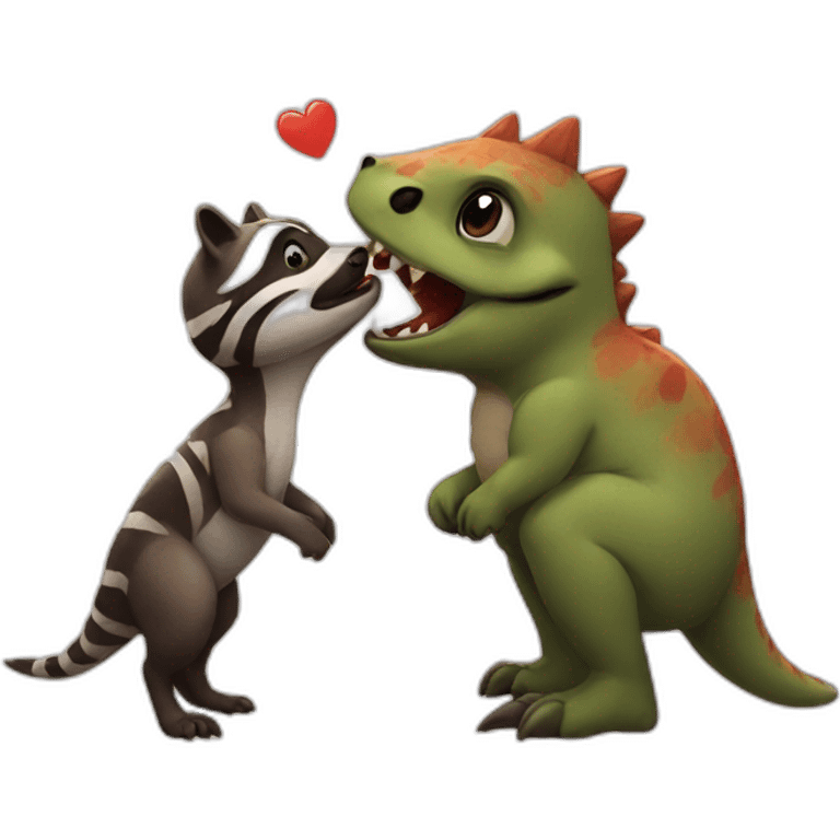 Dinosaur kiss raccoon emoji