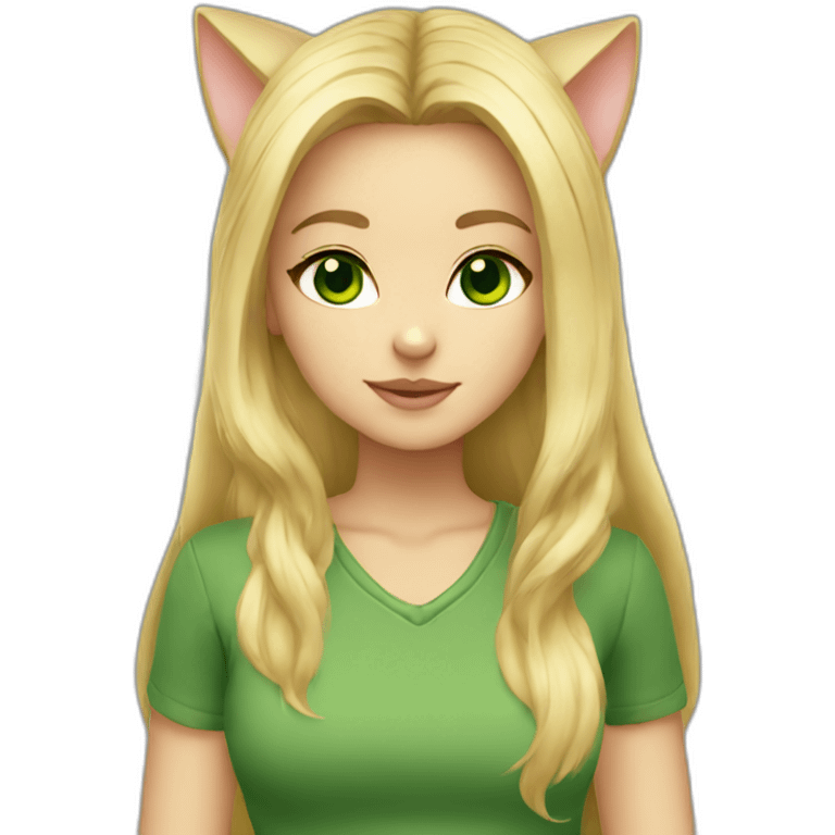 Cat girl blonde long hair green eyes emoji