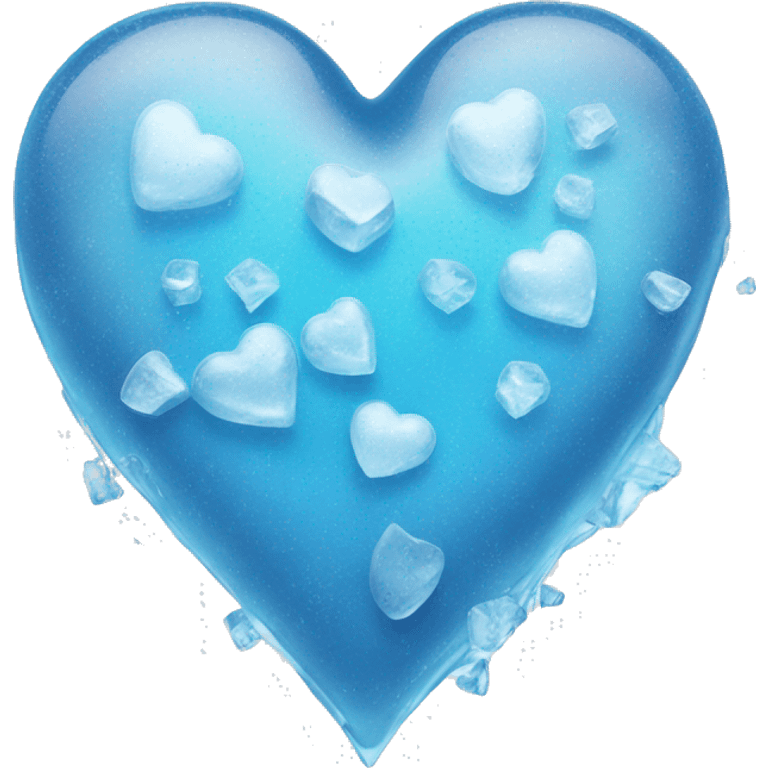 A blue heart frozen in ice with small pieces of ice emoji