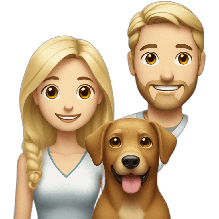 Blonde Jewish man and Chinese girl with brown dog smiling emoji