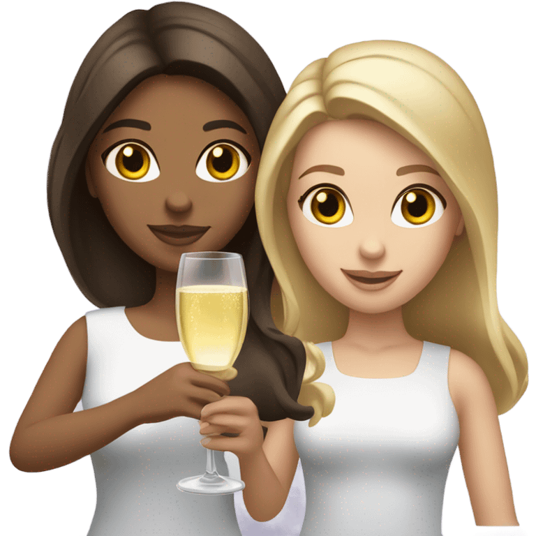 two caucasian brunette girls champagne emoji