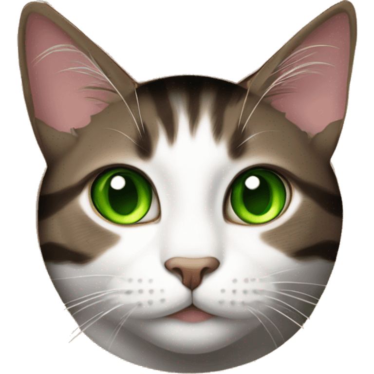 Dark Brown and white tabby cat with green eyes in a cardboard box emoji