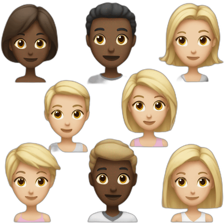 six dark-skinned men stand behind a pale blonde woman emoji