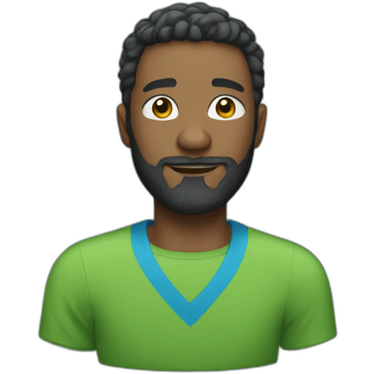 Well-bearded black man, short haircut and blue green t-shirt emoji