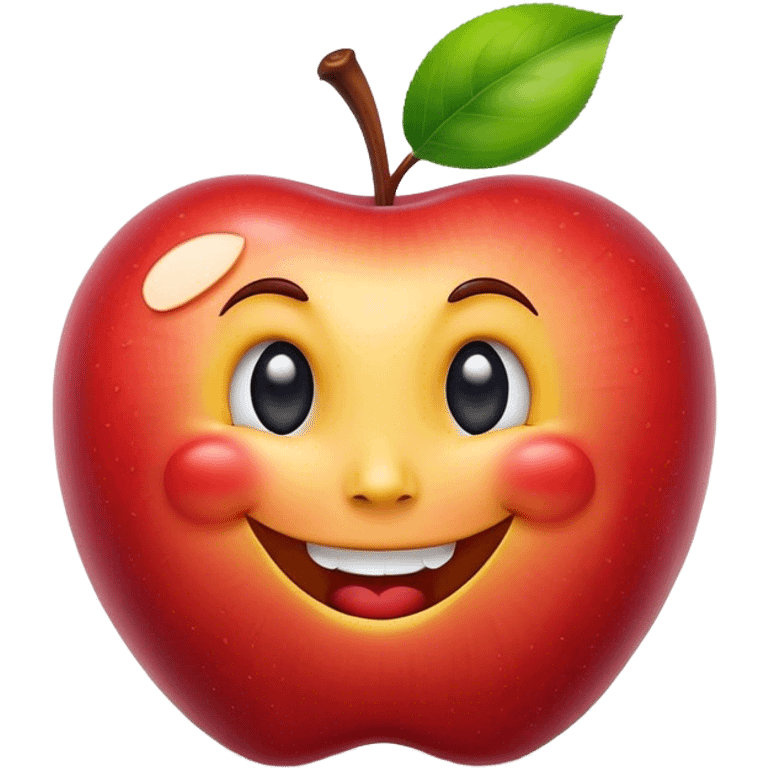 Apple Inc. Logo, shaped like a real apple, with a big smile and expressive eyes emoji