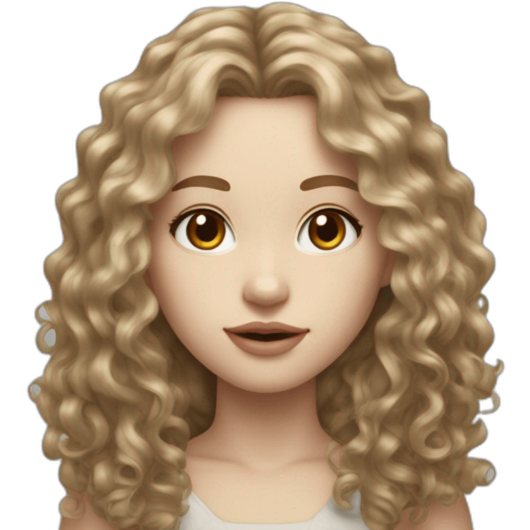 pale skin long curly dark blonde hair brown small eyes big lips emoji