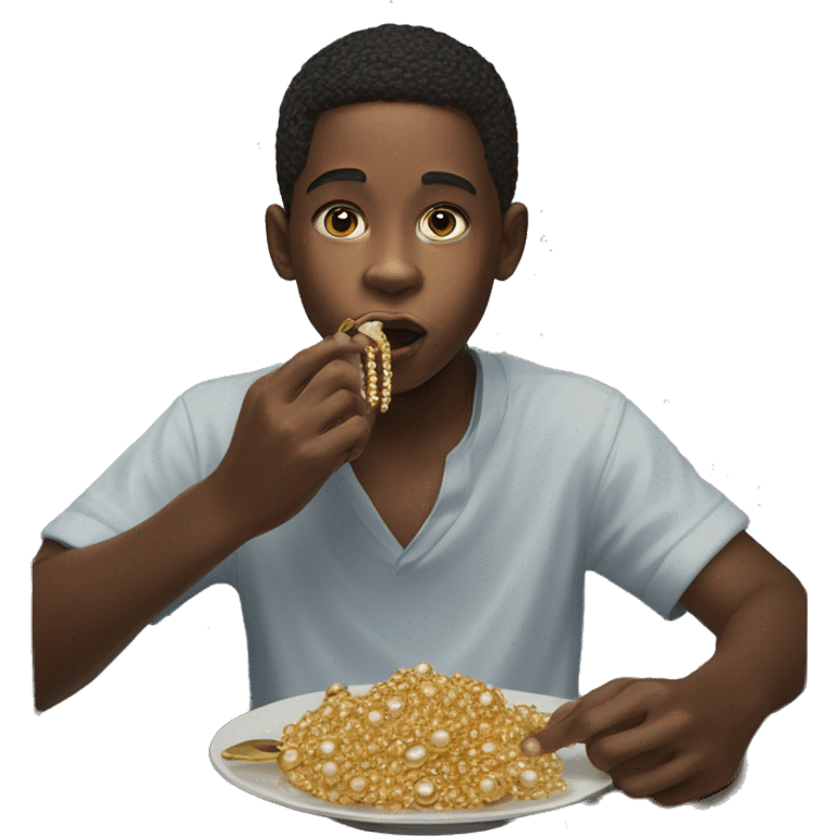 realistic portrait of jewelry boy eating  emoji