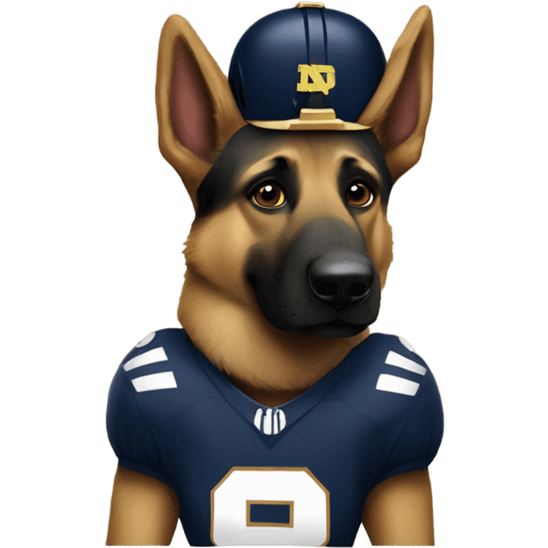 German shepherd wearing a notre dame football helmet  emoji