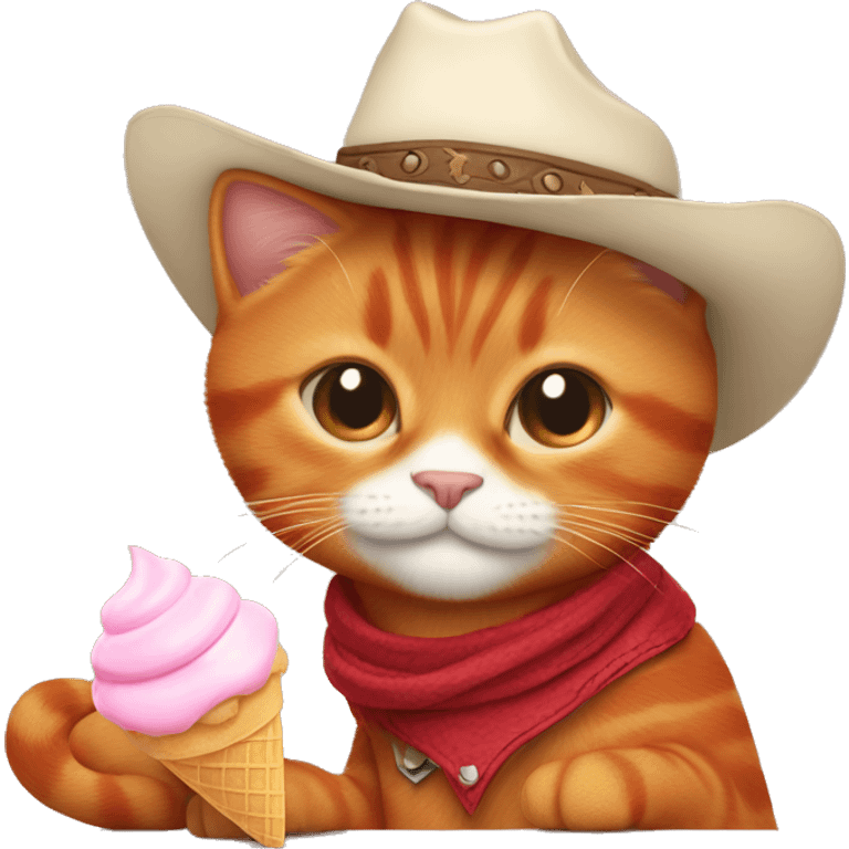 Red cat in cowboy boots with ice cream  emoji