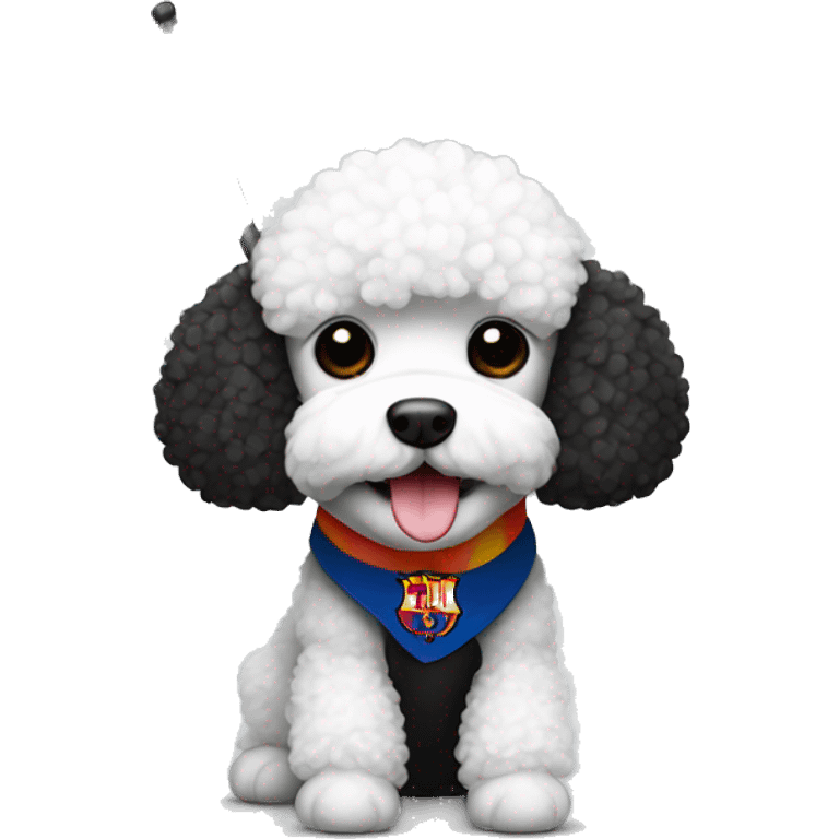 black and white poodle with a Barcelona flag emoji