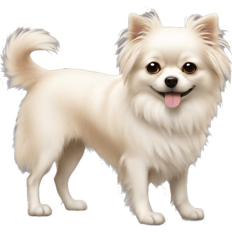 Fluffy white dog standing next to tan chihuaha  emoji