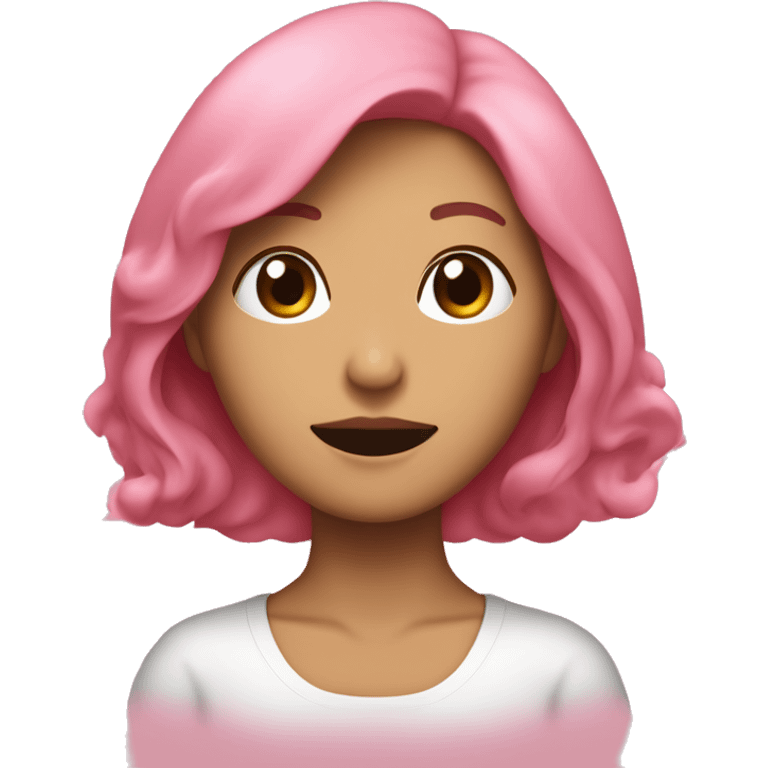 Mujer coreana de pelo castaño abrazando un corazón rosado grande emoji