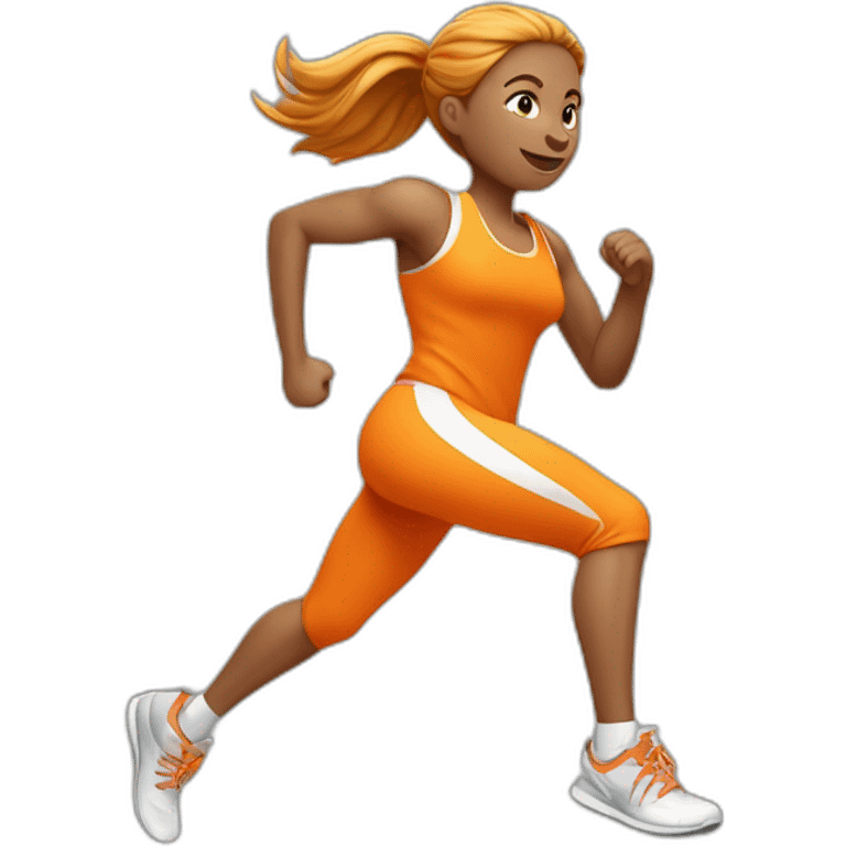 female athletic parcour athlete in orange white cloths, running emoji