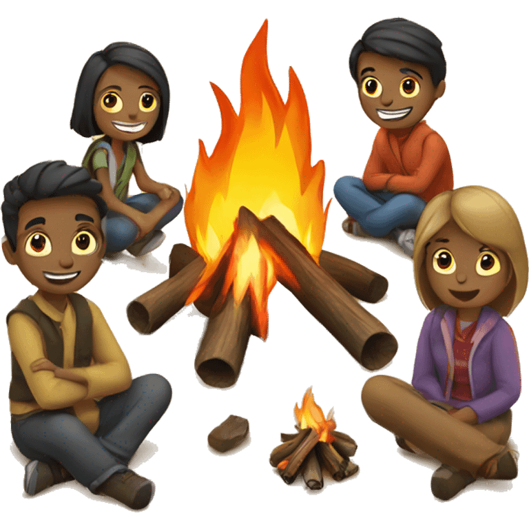 campfire with 6 people around it emoji