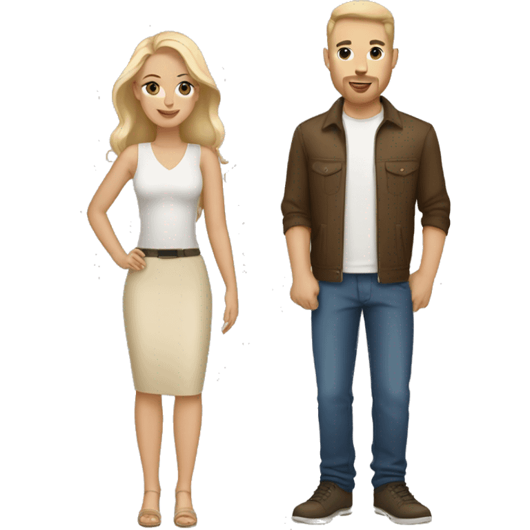 Blonde woman & brunette man with beige pitbull emoji