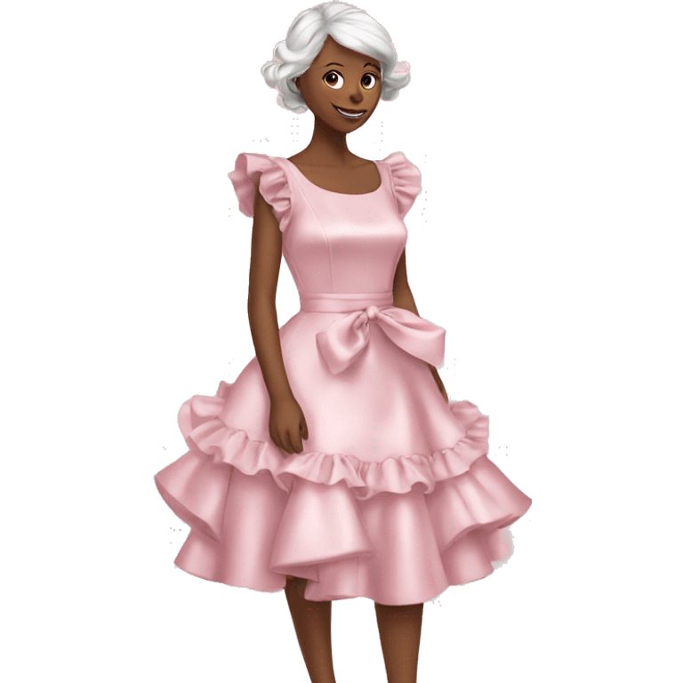 satin soft pink dress with ruffle and with ribbon in people white  emoji