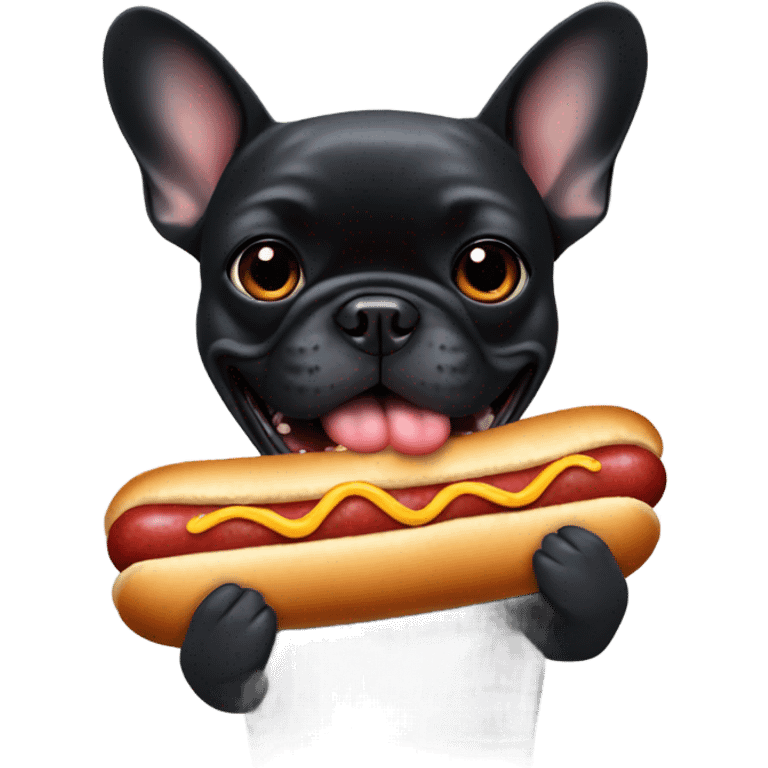 black french bulldog with hot dog in his mouth emoji