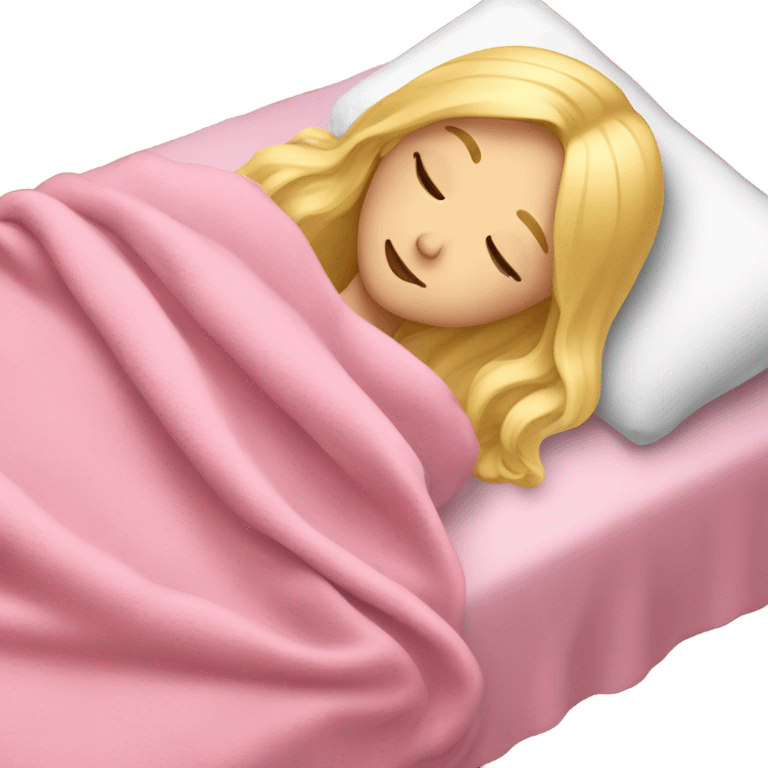 blonde girl sleeping on side with pink blanket emoji