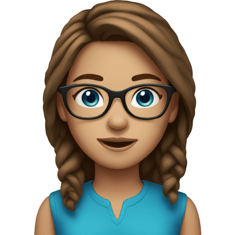 girl with blue eyes, glasses and medium brown hair emoji