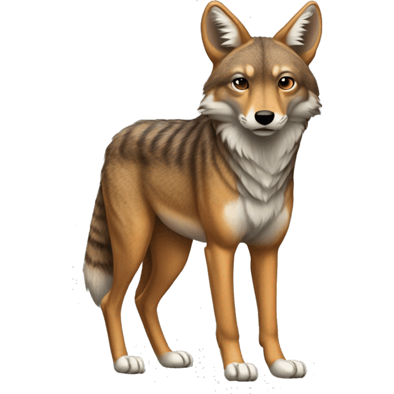 Coyote with brindle coloring similar to a tiger, brown and black fur, without any white emoji