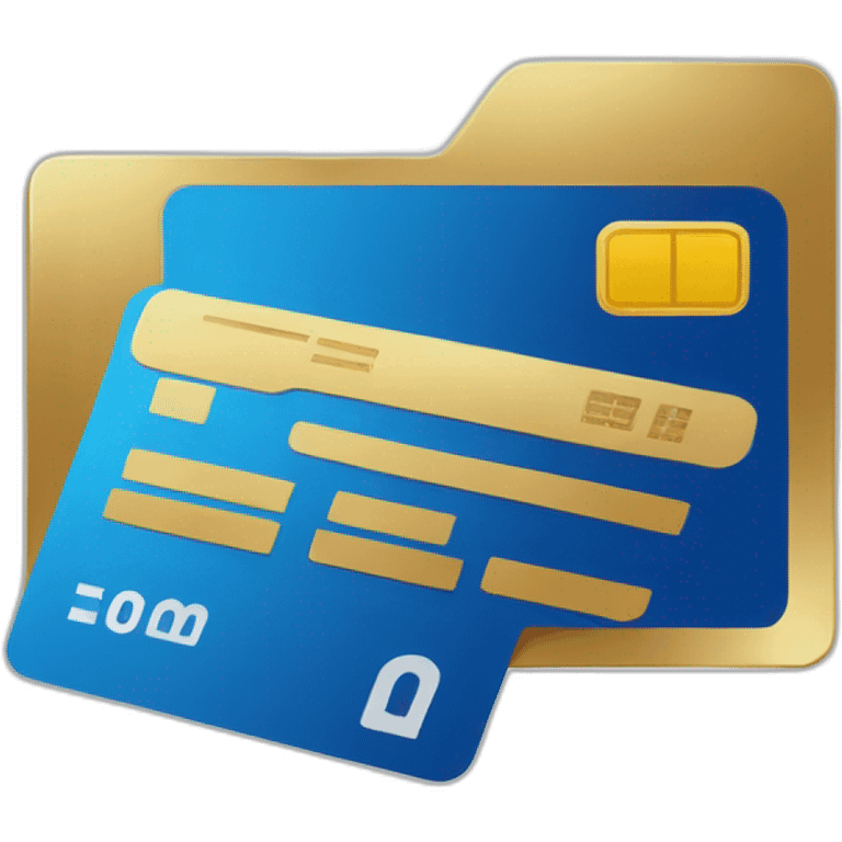 Bank Card flat style emoji, main color is a gold gradient, payment system is a blue rounded rectangle emoji