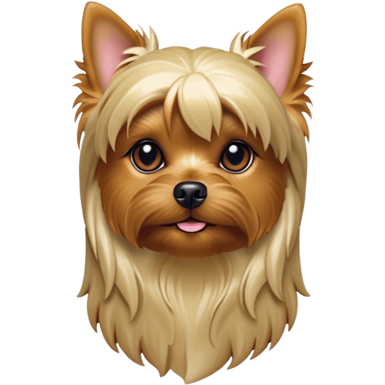 Cinematic Noble Yorkshire Terrier Portrait Emoji, Exuding refined charm and dignified poise, with a lustrous, silky fur in rich, deep hues, alert eyes and a confident expression, simplified yet exquisitely detailed, glowing with a soft, aristocratic radiance, high shine, embodying intelligent grace and classic elegance, soft glowing outline, capturing the essence of a regal Yorkshire Terrier ready to rule the screen with effortless sophistication! emoji