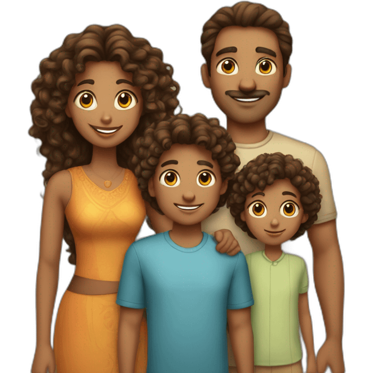 indian family with one daughter curly hair mom curly hair dad straight hair and one son straight hair emoji