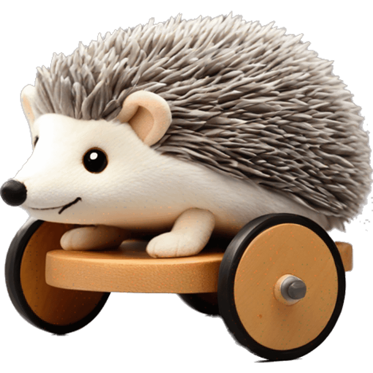 grey hedgehog plush on Wood wheels for baby emoji