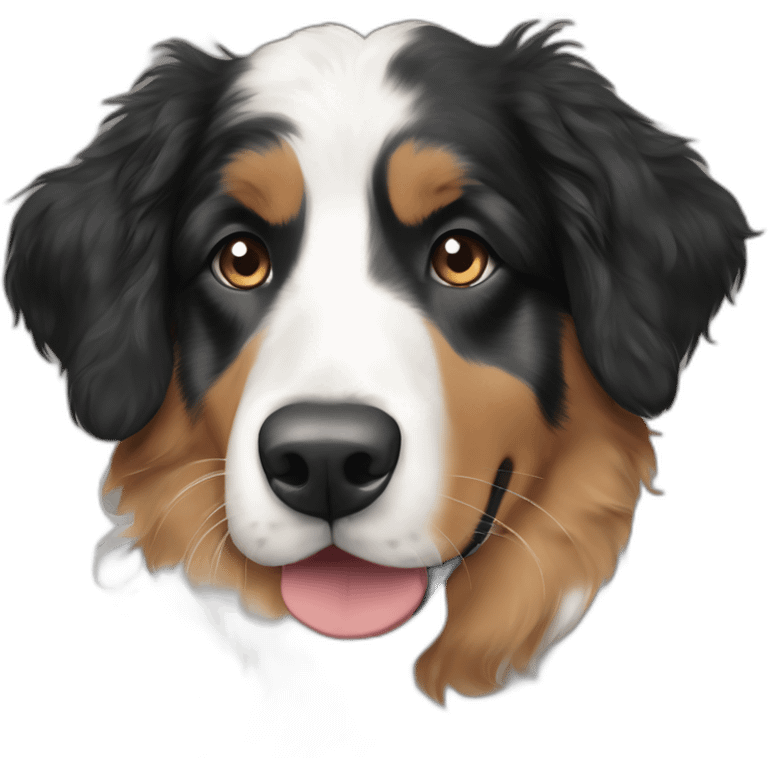 Black and white Australian shepherd with her best friend the tan goldendoodle emoji