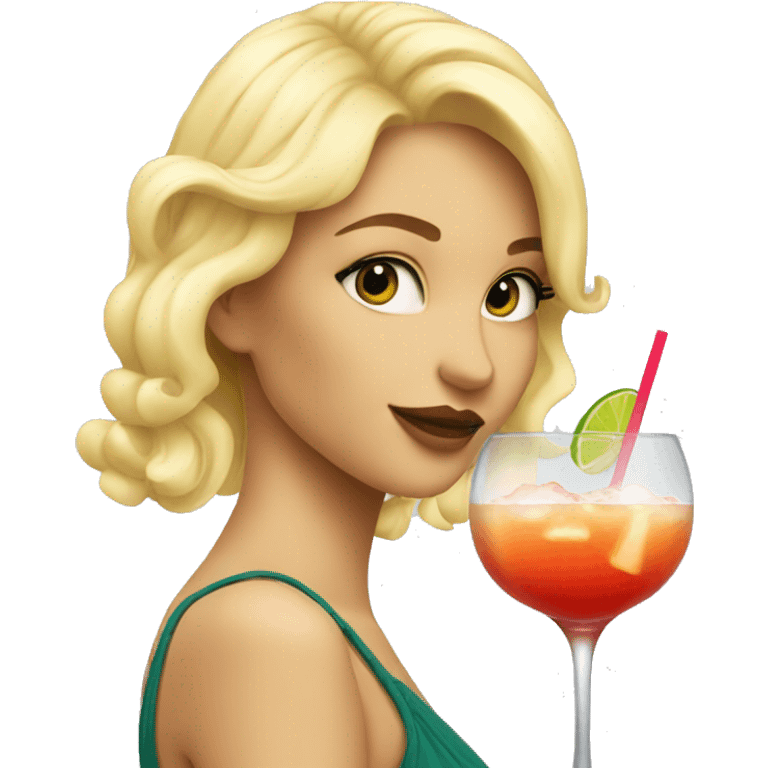 Blonde girl drinking a cocktail looking pretty emoji