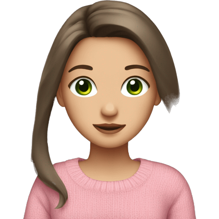 Brunette girl with long hair and green eyes in a pink sweater emoji