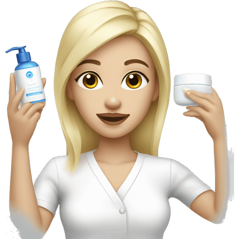 Blonde girl doing skincare  emoji