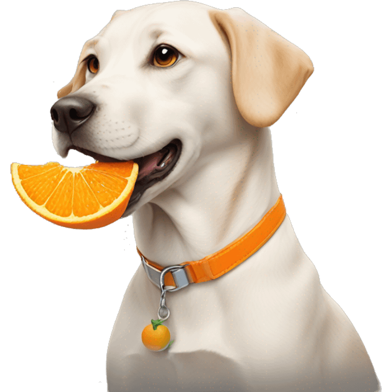 Dog eating orange emoji