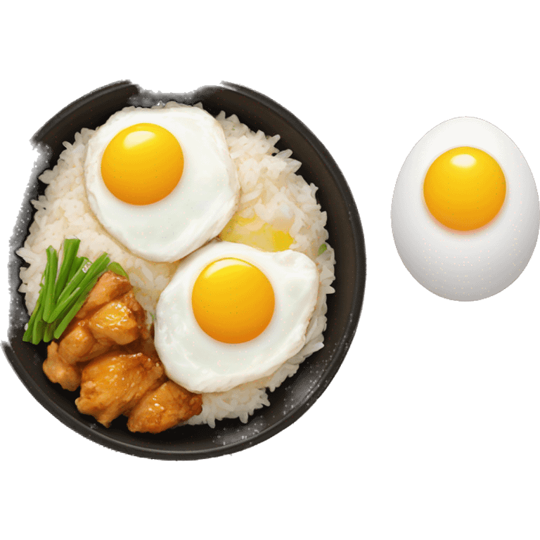 chicken thigh rice bowl with two eggs emoji