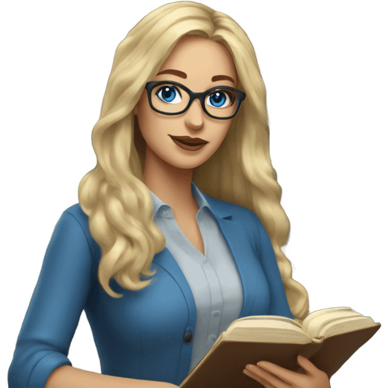 Real Woman teacher blonde long flowing hair glasses blue eyes with book emoji