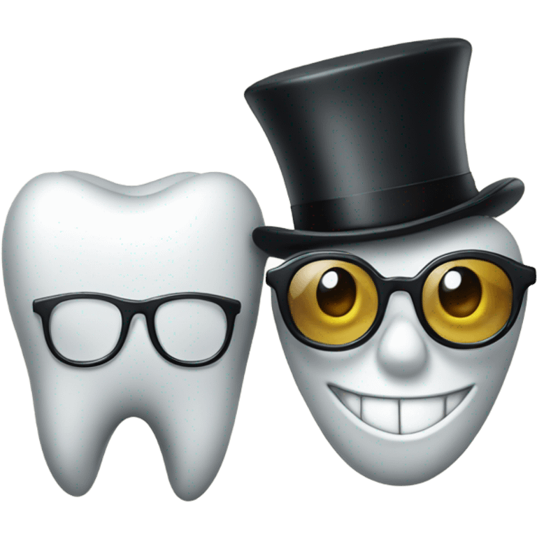 Tooth with glasses on and a top hat with also wearing a suit emoji