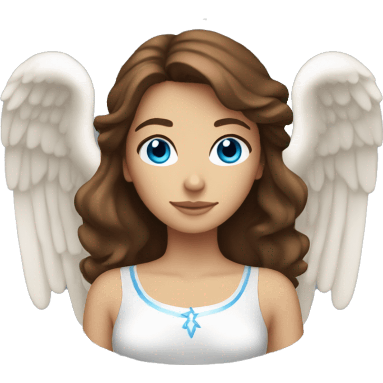 Beautiful brown-haired woman with blue eyes as an angel. emoji