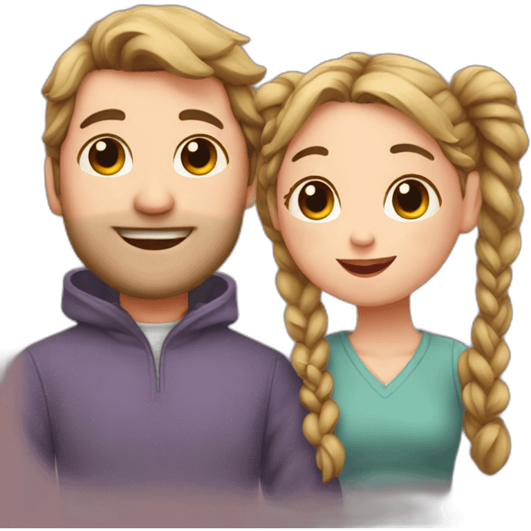 Man loves woman with pigtails, heart between them emoji