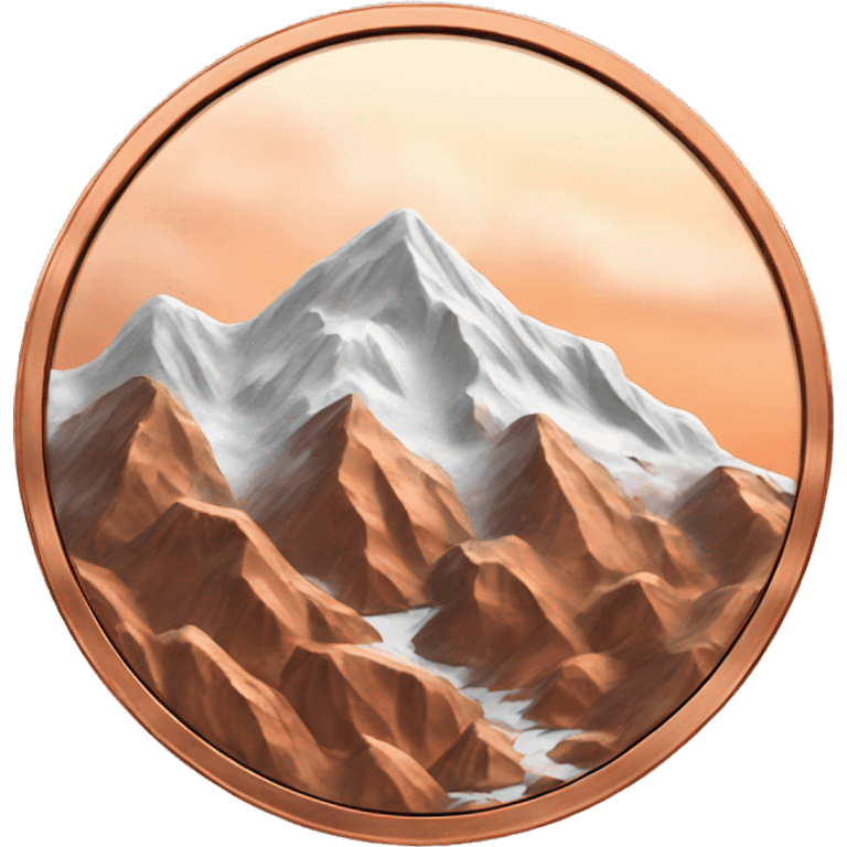 snowy mountains on big copper coin emoji