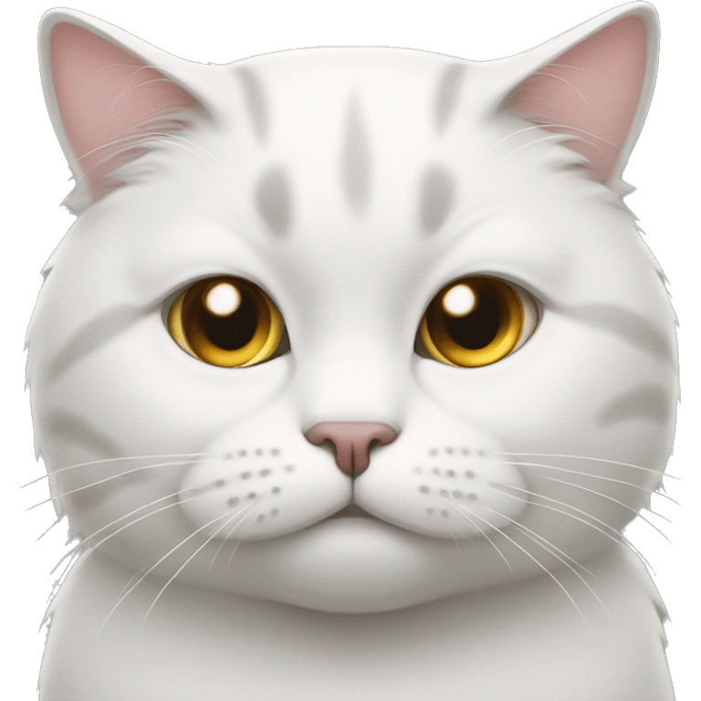 White slightly fat cat grey face marks emoji