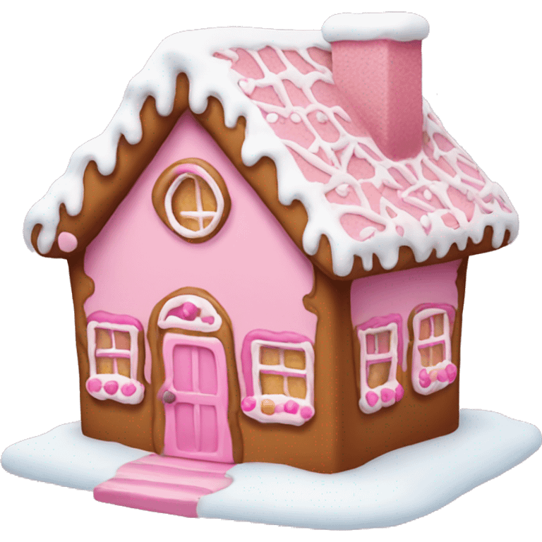 pink gingerbread house with snow  emoji