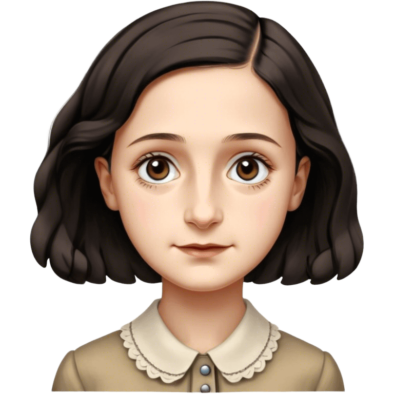 Anne Frank – Cinematic Realistic Portrait of Anne Frank, depicted with a reflective, gentle expression in period clothing, her eyes conveying hope and resilience, rendered with soft, natural lighting and delicate textures that capture the poignancy of her legacy. emoji