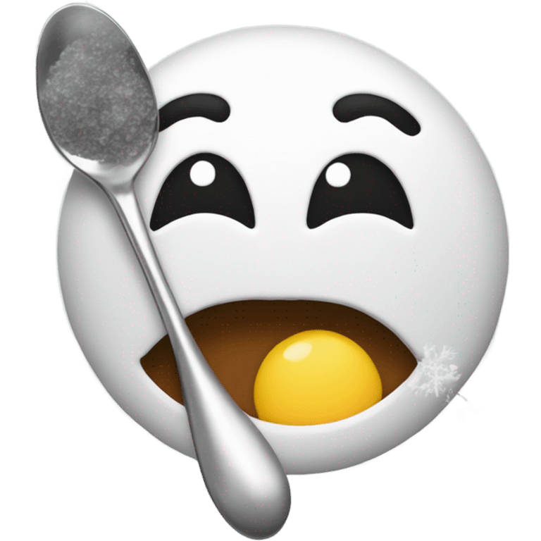 Smily face with snow around lips with Salt in front and a spoon filled with salt right above with a litghter to the right side emoji