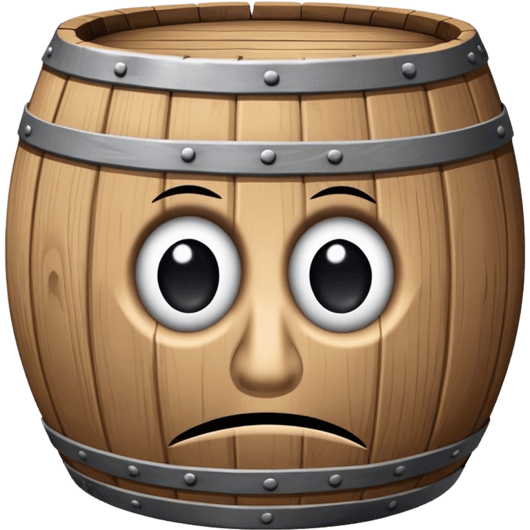 Wooden barrel with sad eyes , he is hopeless and has no nose    emoji