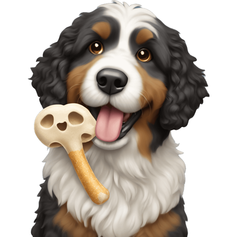 Bernedoodle carrying bone in mouth  emoji