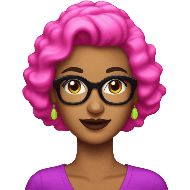 Tanned woman with black hair dressed in 1980s neon hair, makeup, and attire  emoji