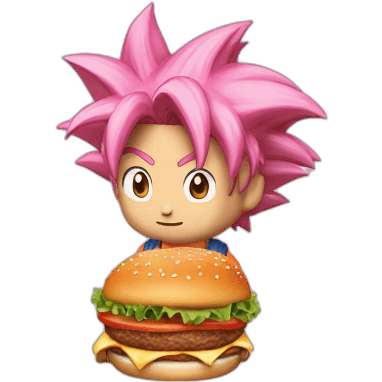 Son goku cheveux rose avec un burger a la main emoji