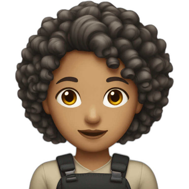 a girl with curly hair who wears black and working emoji