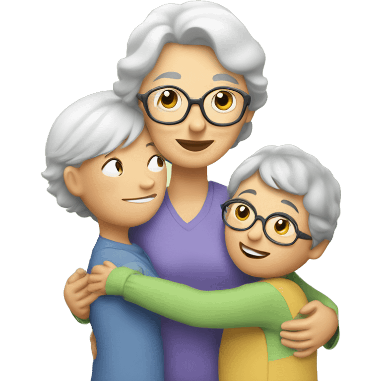 Grandma huggings with a boy and girl emoji