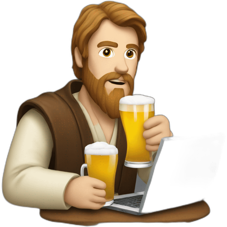 obiwan holding a beer and a computer emoji